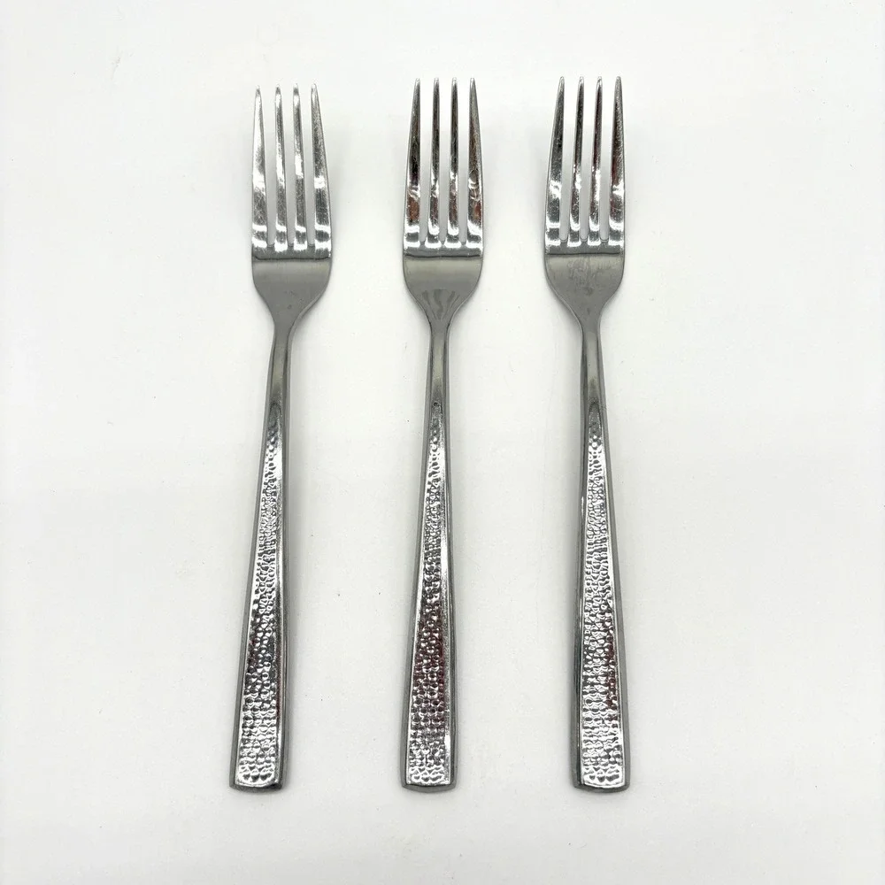 Hammered Texture Stainless Steel Salad Forks Set Modern Minimalist Flatware 3pc
